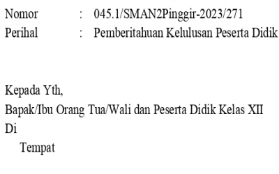Pemberitahuan kelulusan Peserta Didik kelas XII T.a. 2022-2023